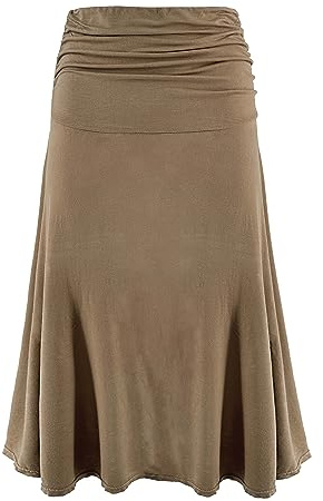 Laphilo Gonna Donna Tinta Unita Casual Elasticizzata in Vita Gonna Svasato Midi al Ginocchio Comoda e Leggera cod.9521 (2XL, Camel)
