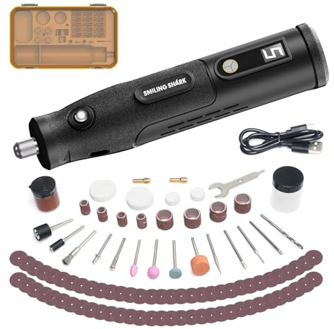 Smiling Shark Multifunction Tool RK01, Rotationswerkzeuge Drahtlos 5 Variable Drehzal 10000-30000 RPM Rotary Tools Mit 110 Zubehörteilen zum Gravieren Schnitzen Schleifen Polieren Schmirgeln Reinigen