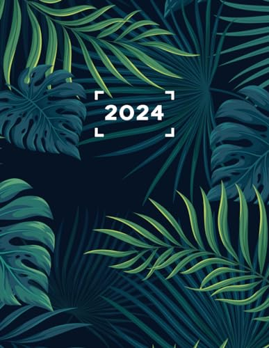 2024: XXL Kalender I A4 I 400 Seiten I 1 Tag 1 Seite I Zeiteinteilung von 6-21 Uhr I Design Palmblatt Grün