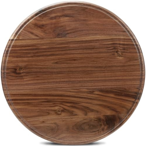 MAGIGO Planche à découper ronde de 45,7 cm en bois de noyer pour cuisine, planche à découper en bois avec rainures pour jus