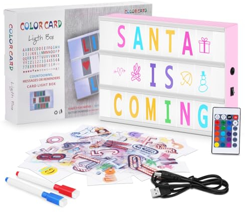 HOTUT Lichtbox mit Buchstaben Deko,Kinder Light Box mit 215 Buchstaben und Emojis,2 Stifte,30 Karten,16 Farbwechsel 4 Blitzmodi, Einstellbare Helligkeit für Schlafzimmer Bar Cafés Geschäfte