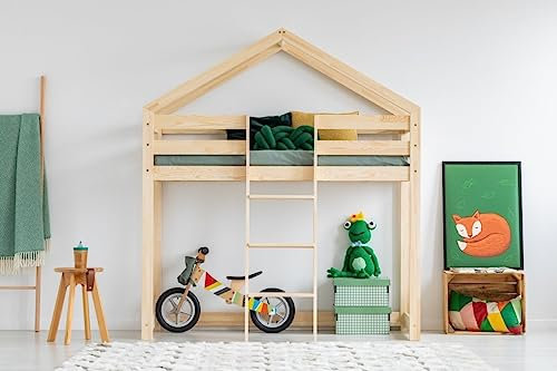 RC ROOM COLOREE for kids Hochbett aus Holz – 1 Sitzer/Hüttenbett für Kinder Leo Solo 90 x 160 cm mit Lattenrost