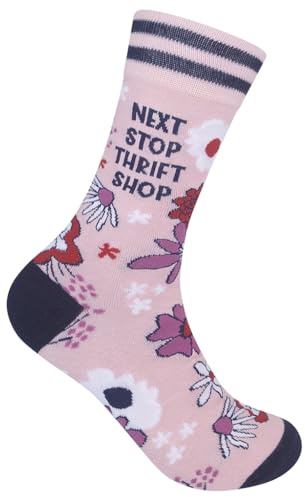 FUNATIC Next Stop Thrift Shop Socks for Women Men Adult Teen | Funny Thrift Store Gift Idea | Thrifty Themed Stuff for People Who Like Secondhand Shops | Cool Consignment Comparison Shopper Theme Item