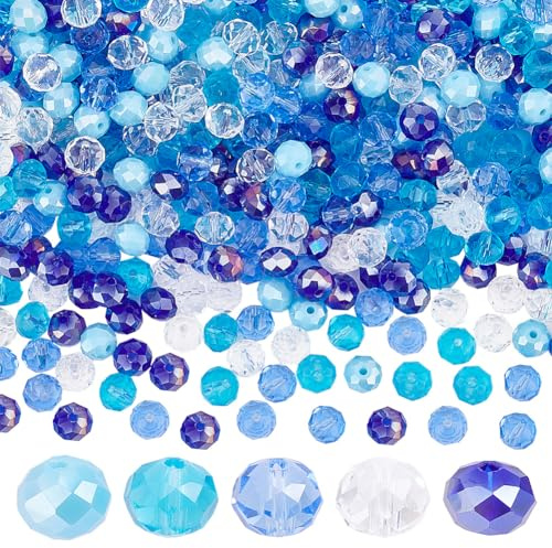 PH PandaHall 500Pcs Blue Crystal Beads, 8mm Blue Glass Rondelle Faceted Beads for Jewellery Making