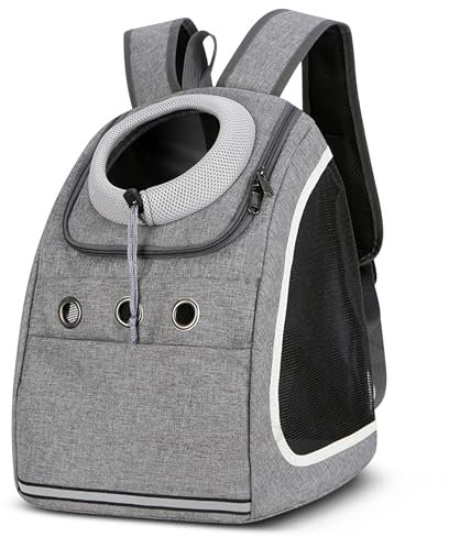 FLOVIPPET Mochila para Perros, Transportines para Mascotas para Perros y Gatos, Mochila Porta Gatos Transpirable y Cómoda, con Colchón Extraíble, Mochila para Gatos para Viajes (Gris Claro)