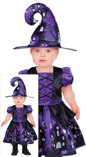 FIESTAS GUIRCA | Costume de Petite Sorcière Violette Enfant - Chapeau et Robe - Costumes de Sorcière pour Halloween, Carnaval et Fêtes Costumées - Idéal pour Petites Filles