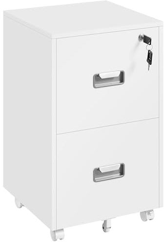 Yaheetech Rollcontainer, Aktenschrank, abschließbare Büroschrank mit Hängeregistratur und 2 Schubladen für Arbeitszimmer/Büro/Wohnzimmer Weiß