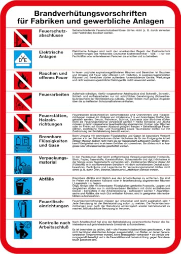 Aufkleber Brandschutz „Brandverhütungsvorschriften für Fabriken und gewerbliche Anlagen“ Aushang Hinweis Folie | Größe wählbar Made in Germany, Größen Name: DIN A3 (297×420mm)