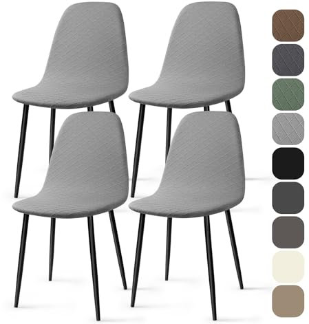 Fundas para Sillas 4 Piezas Fundas Sillas Elásticas Jacquard Fundas de Sillas de Comedor Ajustables Lavables Cubiertas de Sillas sin Brazos para Comedor Hogar Hotel (Gris Claro, 4 Piezas)-KL