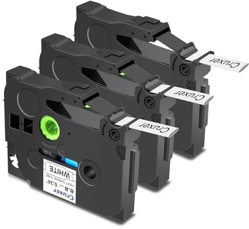 Cruxer 3er-Packung Kompatibel für Brother P-touch HSE-221 Schrumpfschlauch Schriftband，Schwarz auf Weiß Etikettenband 0,34'' 8.8mm x 1.5m Schriftband Ersatz für PT-P750W PT-D200 PT-H105