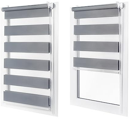 Doppelrollo ohne Bohren – Sichtschutz und Sonnenschutz, Klemmfix – Grau, 115 cm breit (Stoffbreite) x 120 cm hoch (Fensterhöhe) – Duo Rollo für Fenster/Tür, lichtdurchlässig/verdunkelnd