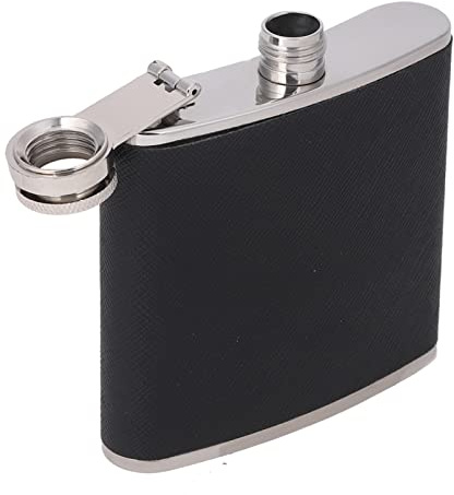 Petaca para licor, petaca portátil de acero inoxidable para vino y whisky con embudo, petaca para vino y whisky, recipiente de cuero para botella de alcohol (Jarra de 5 oz + 1 embudo)