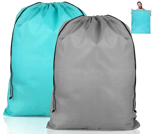 2 Stück Wäschesack Reise,Schmutzwäsche Wäschesammler,Groß Laundry Bag | Wasserdicht Faltbarer mit Kordelzug für Schlafsaal und Reisen Wäscheraum 50 x 60 CM Grün & Grau