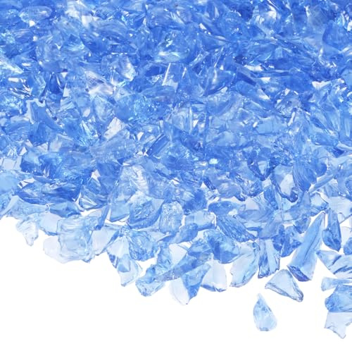M METERXITY Fire Glass Gravel Stone, 3-6mm 500g/1.1-Pound, Light Blue | High Luster, Crushed Glass Pieces, Gems, for Crafts, Vases, Aquarium, Garden Decorations