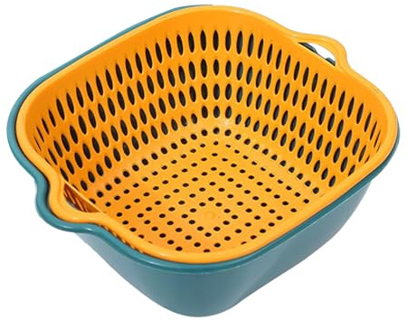 Baxnore Cestello Lavaverdure in plastica, Ciotola scolapasta 2 in 1, Set Ciotole scolapasta, Maniglia Portatile Cestello Lavaverdure Lavello per Cucina (M)