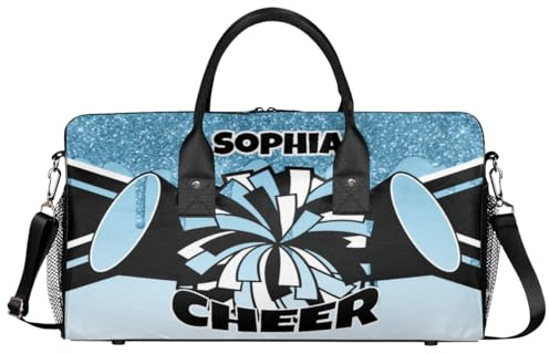 Mintoprints Personalisierte Cheerleader-Tasche für Cheerleader, Sporttasche, Reisetasche, Reisetasche, Wochenendtasche, Hellblau glitzernd, 17.4x8.3x9.5, Cheerleading