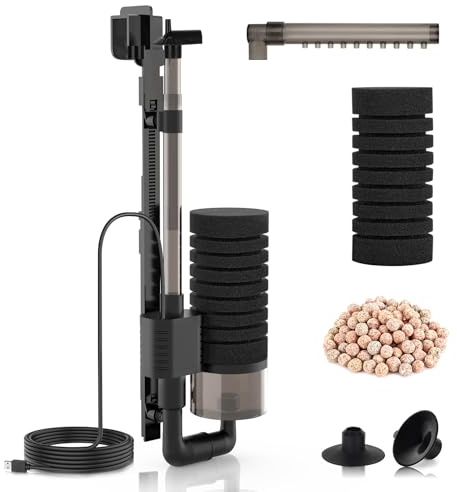 Hygger Eléctrico Sponge Filtro, Silencioso USB Acuario Filtro Fish Tank Filter con Bolas de Cerámica Filtradas for up to 75L Breeding Fry Betta Shrimp Tank (S)