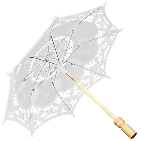 CALLARON Transparenter XXL Gothic Regenschirm für Hochzeitsschmuck Weißer Spitzenregenschirm aus Satin und Holz Leicht zu Halten für Brautpartys