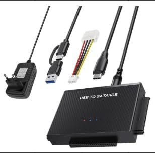 Wowfast Adattatore USB IDE Adattatore USB 3.0 con alimentatore di rete 12 V 2 A per HDD/SSD da 2,5 e 3,5 pollici, adattatore SATA IDE compatibile con Windows 10/8/7/XP/Vista, Mac OS, Linux Usw