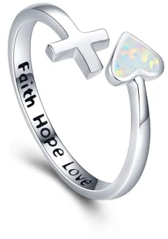 StoryEtain Opal Ring Silber 925 Glaube Liebe Hoffnung Ich kann alles machen Ring Opal Schmuck Verstellbarer Rings Damen Mädchen Frauen