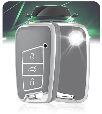 LELNOOS Autoschlüssel Hülle, Silikon Schlüsselhülle Schutz Schlüsselcover für VW Volkswagen Passat B8 T-ROC Tiguan Polo T-Cross Arteon Seat Ateca Ibiza Leon Skoda Kodiaq Karoq Kamiq Superb Fabia