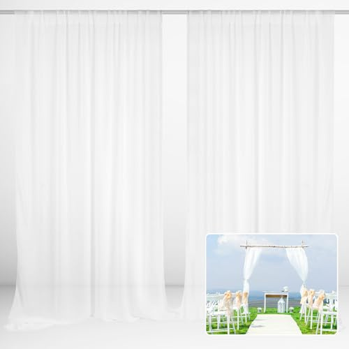 EMART Rideau de Fond Blanc, 1,5x2m（2 Pcs） Tulle Tissu Mousseline Drape