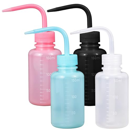 guduling 4 stycken sprayflaskor i plast, klämflaskor med munstycke, 150 ml | tatueringsflaska, laboratorieflaska, klämflaska, tatuering klämflaskor för växtbevattning laboratorierengöring (flerfärgad)