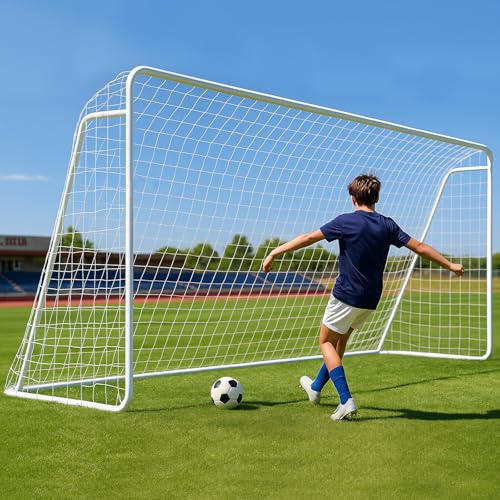 MOPHOTO 12x6 FT Steel Soccer Goal for Backyard, Weatherproof Soccer Net with 6 Training Cones, for Teens & Adults Team Practice, Basic