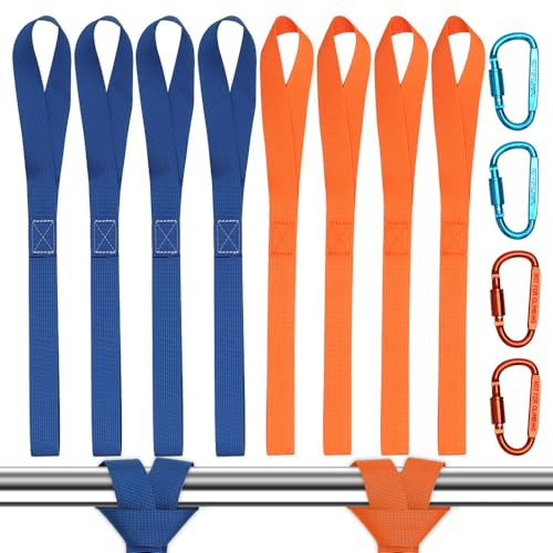 Set di 8 passanti per cintura in nylon, 40,5 cm x 2,5 cm, cinghie di tensione corte per il fissaggio del carico, portata 1000 kg, per auto, trasporto, moto, campeggio, con 4 moschettoni a vite