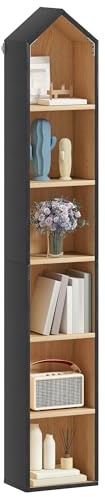 YITAHOME 6-Tier Bookshelf, Bookcase Unit White Frame & Natural Oak Interior, Space-Saving Design for Home & Office, B & Oak, 30W × 23.5D × 181H CM