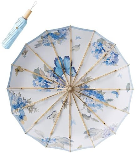 Meichoon Ombrello da sole retrò UPF50+, protezione UV, grande, 102 cm, per 2 persone, in fibra di vetro ispessita, a doppio osso, 16 costole, impermeabile, resistente al vento, pieghevole, per donne