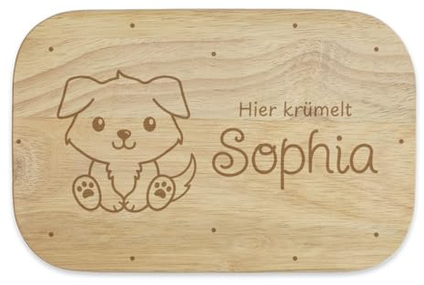 Personalisiertes Frühstücksbrettchen Süße Tiere Motiv, Ihr Text mit Laser in Gummibaum Hartholz eingebrannt, 23x15cm, Geschenk für Kinder