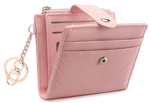 GAEKEAO Portafoglio Donna Piccolo con Blocco RFID, Portamonete Donna in Pelle PU con Cerniera e chiusura a Scatto Scomparti per Carte Multipli Porta Carte di Credito, Rosa Chiaro