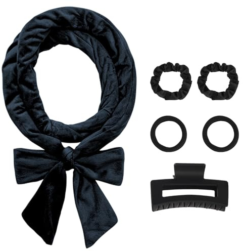 Baolivi Samt Locken Ohne Hitze Lockenband, Weich Lockenwickler Ohne Hitze Locken Über Nacht, 70 Heatless Curls Band for Overnight Curls, 6 Stück Hair Curler Heatless Set, Schwarz