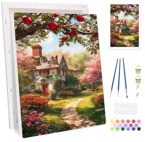 Bowetile blommor inramad måla efter siffror för vuxna, stuga måla efter siffror kit för vuxna nybörjare canvas kit, gör-det-själv färg oljemålning akrylfärger för hem väggdekor 20 x 30 cm