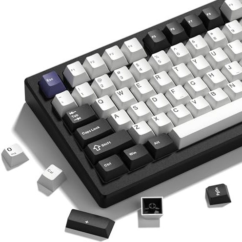 Womier Double Shot PBT Keycaps Set 138 Keys Cherry Profile Custom | Keycaps 60 65 75 100 Percent for 61/64/68/84/87/100/104/108 Retro Gaming Mechanical Keyboard (Black White2)