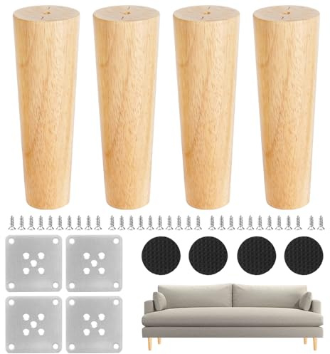 LURICO 4 Stück Möbelfüße Tischbeine, 15 cm Lange Konische Tischbeine aus Holz, für Sofas, Stühle, Betten, Kleiderschränke, Couches, Sessel und Poufs
