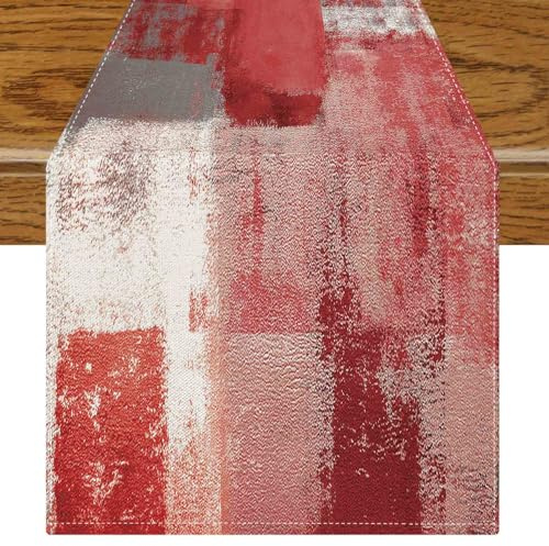 Jayusaror Tischläufer Modern Rot Deko Frühling Tischläufer Retro Bauernhaus Tischdeko Kunst Gemälde Tisch Läufer Boho Herbstdeko Mittelläufer 33 x 183 cm für Winter Herbst Dekoration Innen