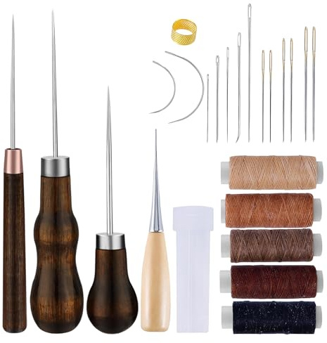24-Teiliges Set Leder Nähset,Hochleistungs-Lederwerkzeug,Professionelles Ledernähset,Einschließlich Nähnadeln,Nähahle,Nähgarn,Für Reparaturen,Handnähen,Diy-Lederhandwerk