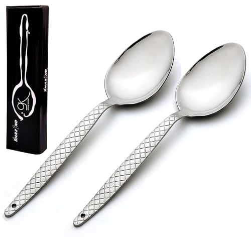 BNAZIND Chef Kunz Spoon Set | 18/10 Silver Stainless Steel Serving Sauce Spoon | 9 inch 2.5 Tbsp Basting, Quenelle, Cooking,Plating, Dinner Chef Spoons with Non-Slip Grip