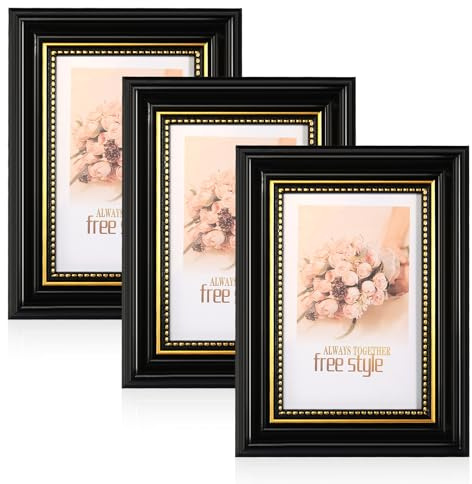AOROPS Bilderrahmen Vintage Set, 3 Stück Schwarz Vintage Bilderrahmen 10x15 cm, Retro Fotorahmen Quadrat zum Aufstellen und Aufhängen für Wohnzimmer Schlafzimmer Galerie