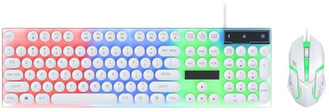 Jectse Wired Keyboard and Mouse Combo, 104 Keys Large Print Light Up Keyboard, USB Silent Wired Backlit Mouse for Wins, PC, Laptop, Play and Plug (White)