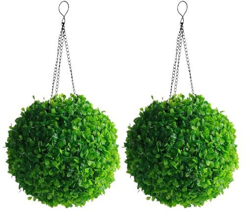 boxoon 2 Stück Solar-Formschnitt-Kugeln, 24 cm, künstlicher Buchsbaum, 40 LEDs, wetterfest, Gartendekoration