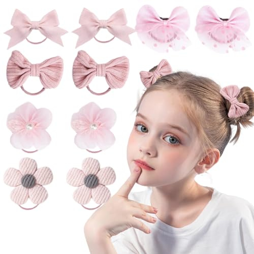 ELNX 10 Stylen Söta Hårbobbles med Bow | Små Elastiska Blom Scrunchies för Baby och Toddler (Pink B)