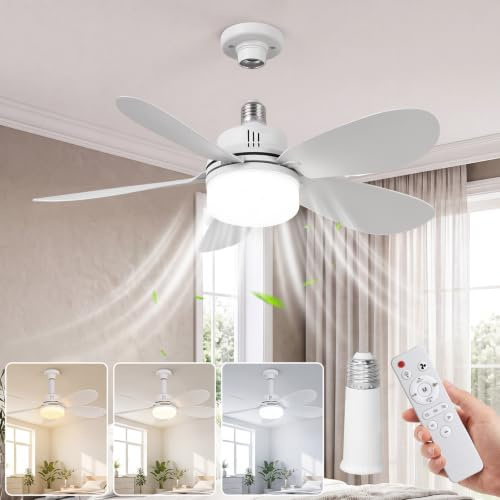 XIGUCUCN Ceiling Fans with Lights and Remote,52cm Ceiling Fan Light Dimmable,3-Color 3000-6500K,3-Speed,2H/4H Timer,E27 Small LED Light Bulb Fan for Bedroom,Kitchen,Garage.