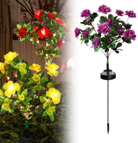Luces conmemorativas de flores de jardín – Con pétalos artificiales ultra realistas, alimentadas por energía solar y resistentes a la intemperie, luz solar de flores de azalea, flores solares para