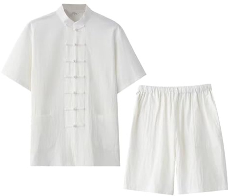 Generisch Ensemble tang kungfu pour homme - Tenue d'été 2 pièces - Chemise à manches courtes et pantalon court - Style chinois - Arts martiaux traditionnels - Kung Fu Tai Chi - Tenue de loisirs