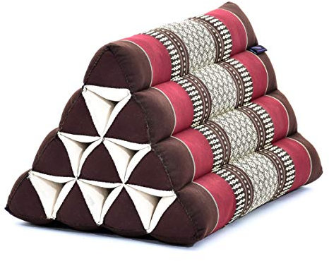 Leewadee Thai Dreieckskissen - Bequemes Rückenstütze Lesekissen Fernsehkissen - Ökologisches Naturprodukt Mit Kapok-Füllung, 50 x 33 x 33 cm, Braun Rot