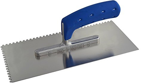 TREBI Profi Edelstahl-Glättekelle gezahnt rostfrei Softgriff blau 4 x 4 x 4 mm