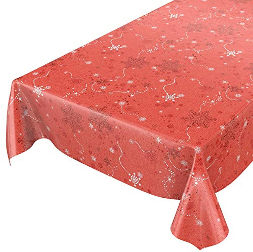 ANRO Wachstuchtischdecke Wachstuch Wachstischdecke Tischdecke Weihnachten Schneeflocken Rot abwaschbar wasserabweisend Gartentischdecke Meterware pflegeleicht Lotuseffekt 200x140cm